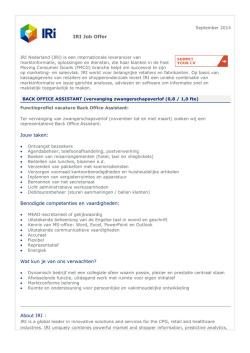IRI Job Offer Jouw taken: Benodigde competenties en vaardigheden