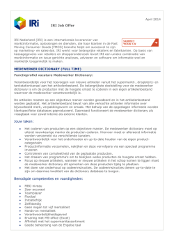 IRI Job Offer Jouw taken: Benodigde competenties en vaardigheden: