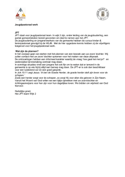 Jeugdpastoraal werk JPT JPT staat voor jeugdpastoraal team. In