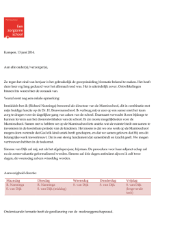 Kampen, 13 juni 2014. Aan alle ouder(s)/verzorger(s