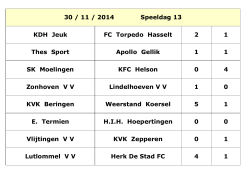 30 / 11 / 2014 Speeldag 13 KDH Jeuk FC Torpedo Hasselt 2 1 Thes
