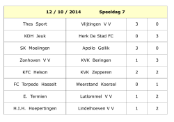 12 / 10 / 2014 Speeldag 7 Thes Sport Vlijtingen V V 3 0 KDH Jeuk