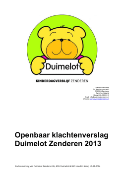 Openbaar klachtenverslag Duimelot Zenderen 2013