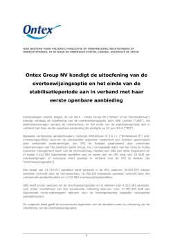 Ontex Group NV kondigt de uitoefening van de overtoewijzingsoptie