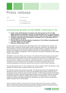 Institutional Growth Continues at KAS BANK continues in Q3