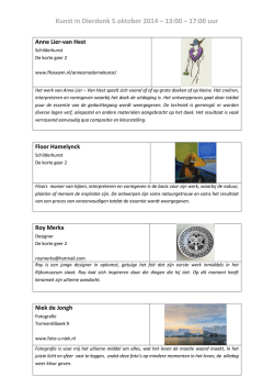 Gratis toegang. Op 5 oktober is er een expositie voor