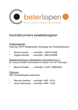 Inschrijfnummers kwaliteitsregister ()