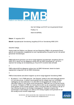 Inspraakreactie PMB Verordening Jeugdhulp en Wmo 2015