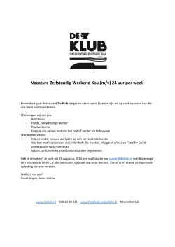 Vacature Zelfstandig Werkend Kok (m/v) 24 uur per week