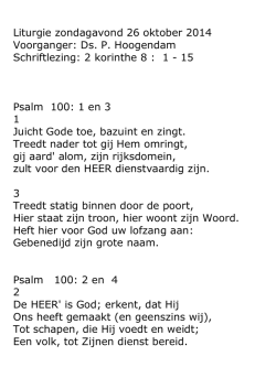 Liturgie 26 oktober 2014 Avond