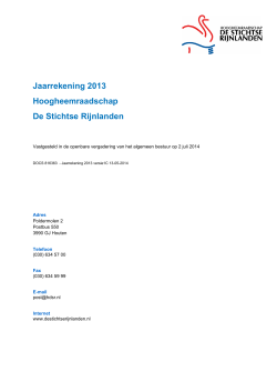 Jaarrekening 2013 Hoogheemraadschap De Stichtse Rijnlanden