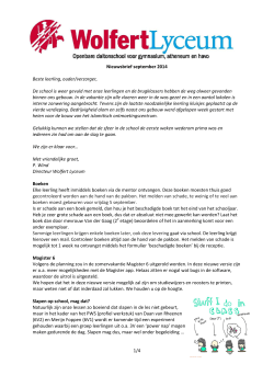 1/4 Nieuwsbrief september 2014 Beste leerling, ouder/verzorger, De