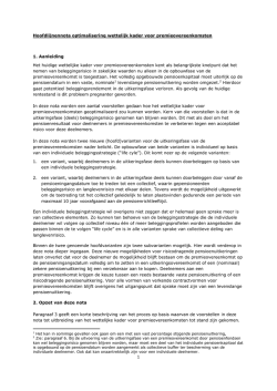Hoofdlijnennota optimalisering wettelijk kader