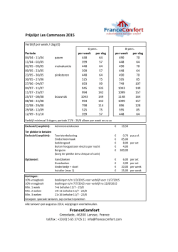 Prijslijst Les Cammazes 2015