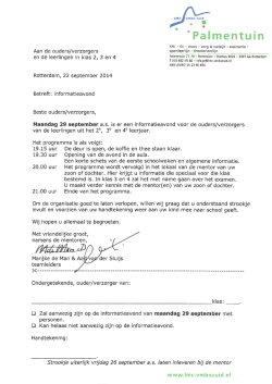 Informatie avond klas 2 t/m 4 29 september 2014