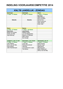 Indeling senioren en jeugd voorjaarscompetitie 2014