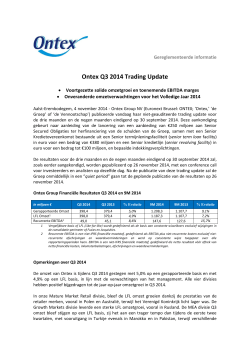 Ontex Q3 2014 Trading Update