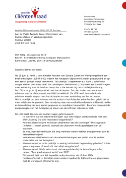 Den Haag, 26 augustus 2014 Betreft: Schriftelijke inbreng Actieplan