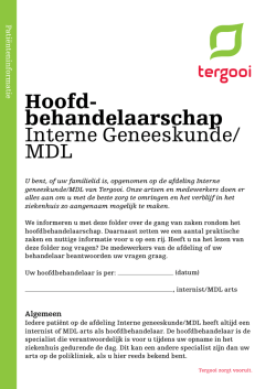 Hoofdbehandelaarschap Interne Geneeskunde/MDL