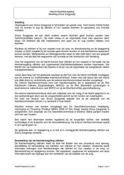 Interne klachtenregeling Stichting Zinzia Zorggroep Inleiding