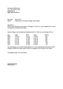 jaar netto BTW bruto BTW is 2009 &euro; 46,19 &euro; 8,78 &euro; 54,97 19% 2010