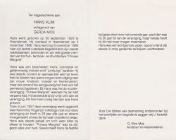 HANS KLIM - bidprentjes