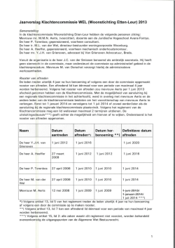 Jaarverslag Klachtencommissie WEL (Woonstichting Etten