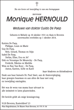 Monique HERNOULD - Wase Begrafenissen