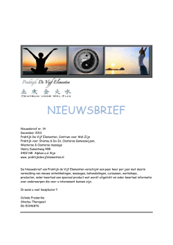 nieuwsbriefpraktijk nr: 14 - Praktijk De Vijf Elementen