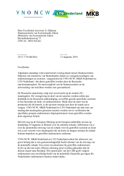 13-08-14, Brief aan Dijksma (Russische sancties)