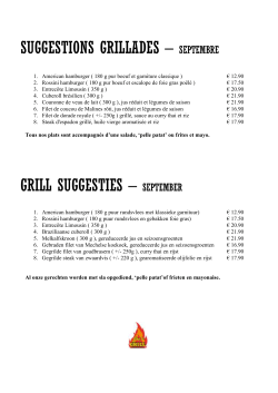 SUGGESTIONS GRILLADES – SEPTEMBRE