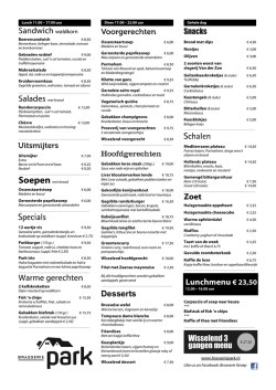 Menukaart - Brasserie Park