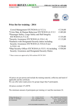 price list for STCW training courses 2014