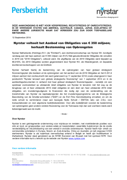 Nyrstar voltooit het Aanbod van Obligaties van € 350 miljoen