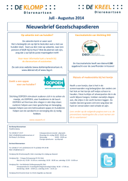 Juli - Augustus 2014 Nieuwsbrief Gezelschapsdieren