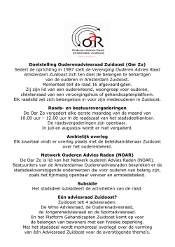 Doelstelling Ouderenadviesraad Zuidoost (Oar Zo) Sedert de