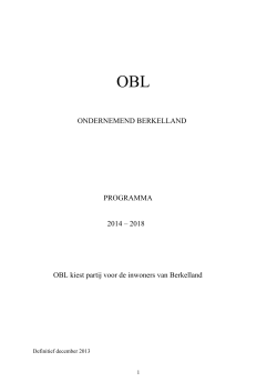 Verkiezingsprogramma Ondernemend Berkelland (OBL) 2014 – 2018