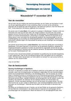 Nieuwsbrief 17 november 2014 - Dorpsraad Beekbergen en Lieren