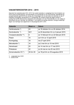 VAKANTIEROOSTER 2014 – 2015