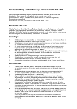 Beleidsplan afdeling Texel van Koninklijke Horeca Nederland 2015