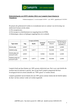 Elektriciteitsprijs excl. BTW (oktober 2014) voor Lampiris Smart