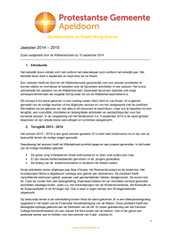 Jaarplan 2014 &ndash; 2015 - Jachtlaankerk Apeldoorn en Kapel Hoog