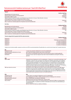Tarievenoverzicht Vodafone tarieven per 7 April 2014 (Red Plus)