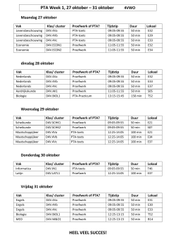 PTA Week 1, 27 oktober – 31 oktober HEEL VEEL