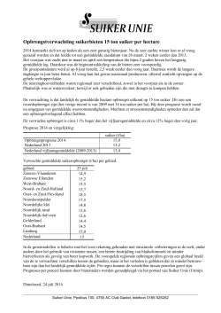 Opbrengstverwachting suikerbieten 15 ton suiker per hectare
