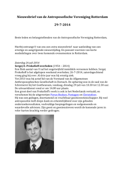 Nieuwsbrief van de Antroposofische Vereniging Rotterdam 29-7-2014