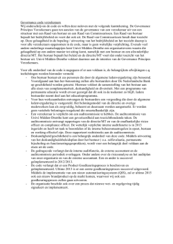 Governance code verzekeraars Wij onderschrijven de code