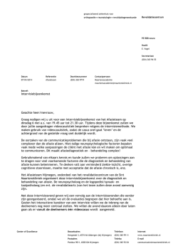 Intervisiebijeenkomst Geachte heer/mevrouw, Graag nodigen wij u
