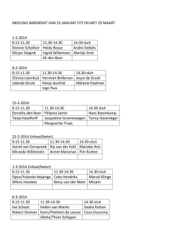INDELING BARDIENST VAN 25 JANUARI TOT EN MET 29 MAART