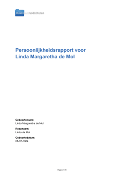 Persoonlijkheidsrapport voor Linda Margaretha de Mol